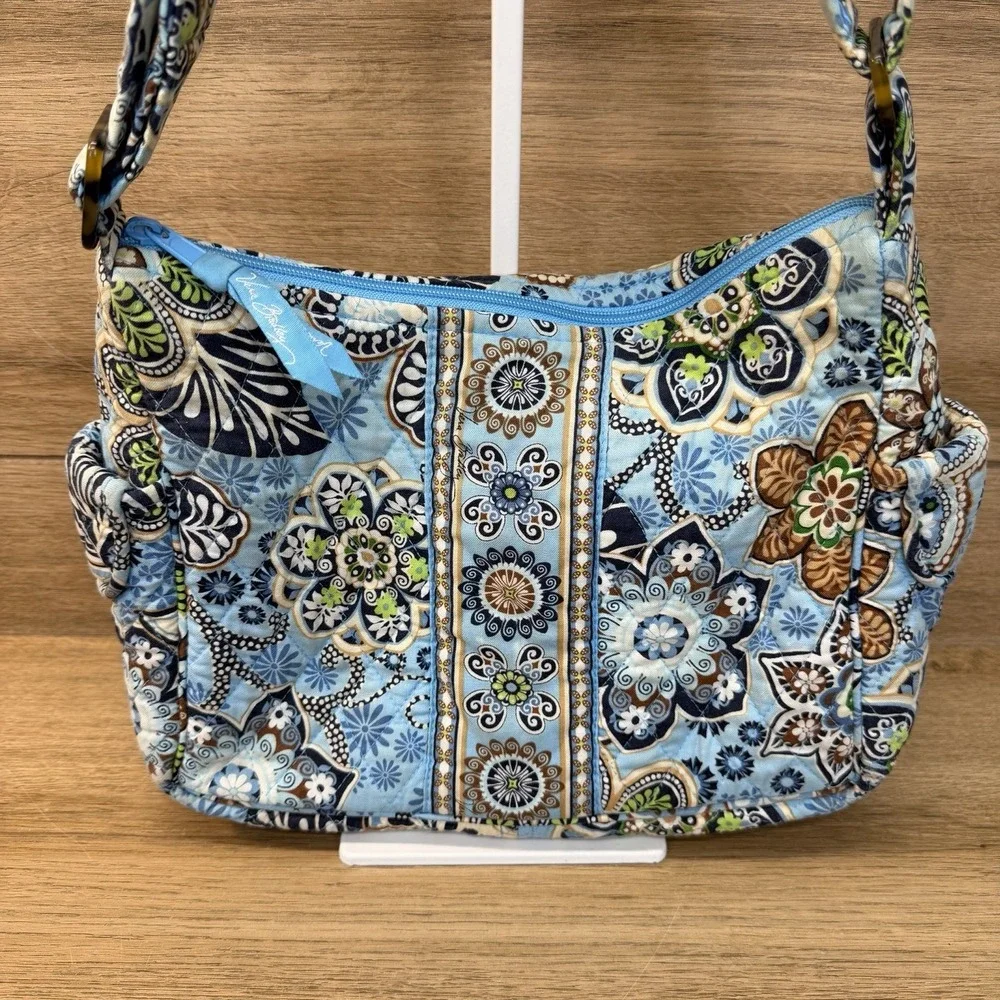 Vtg Vera Bradley Hobo Shoulder Bag Crossbody Bali Blue Floral Paisley Retired